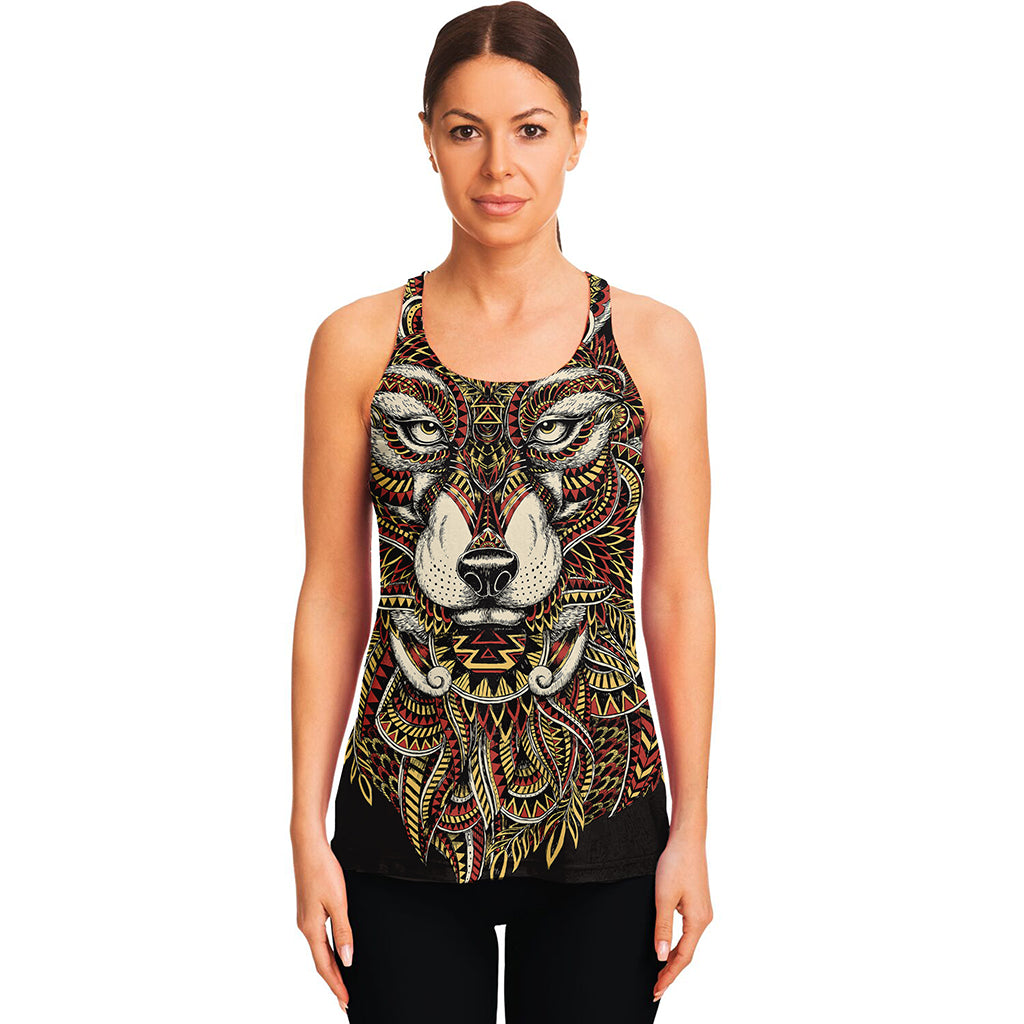Native American Wolf Spirit Animal Print Women's Racerback Tank Top