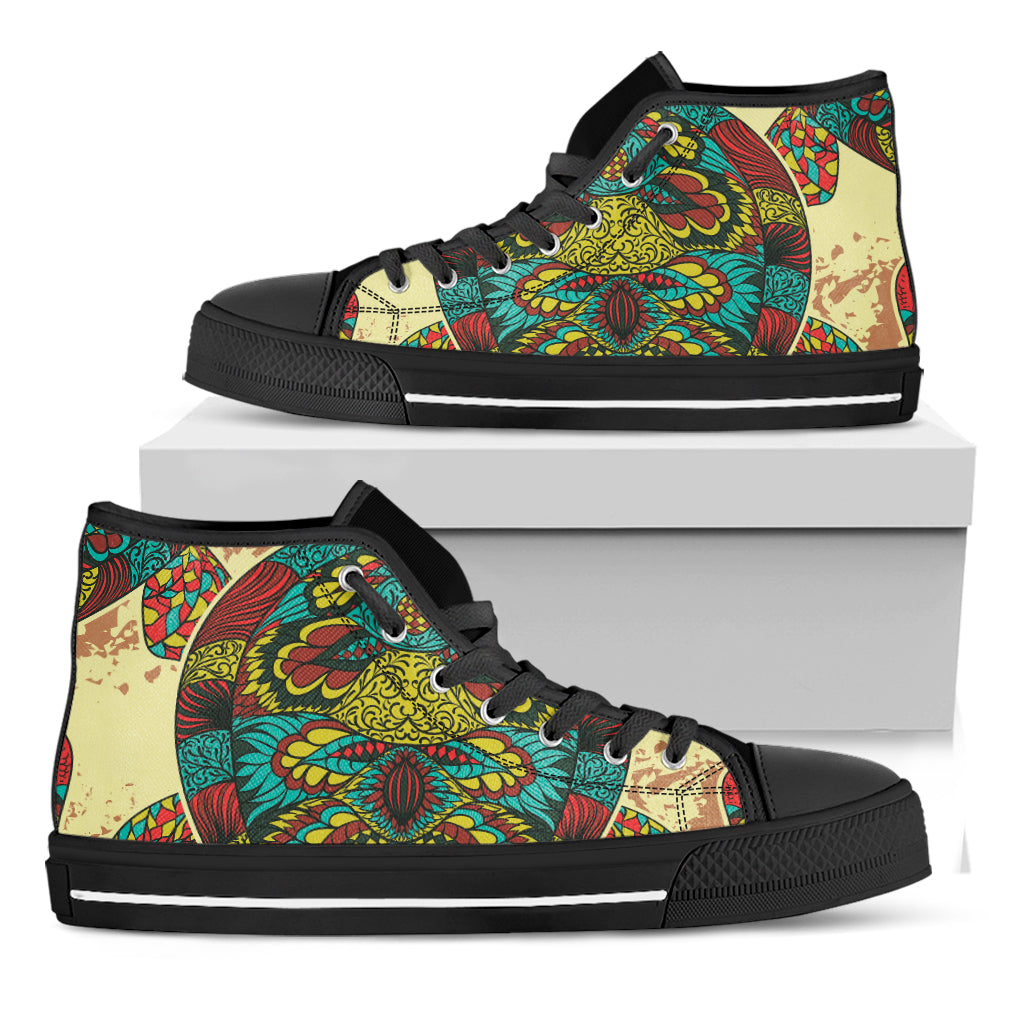 Native Bohemian Sea Turtle Print Black High Top Shoes