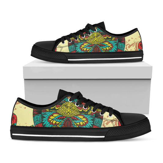 Native Bohemian Sea Turtle Print Black Low Top Shoes 