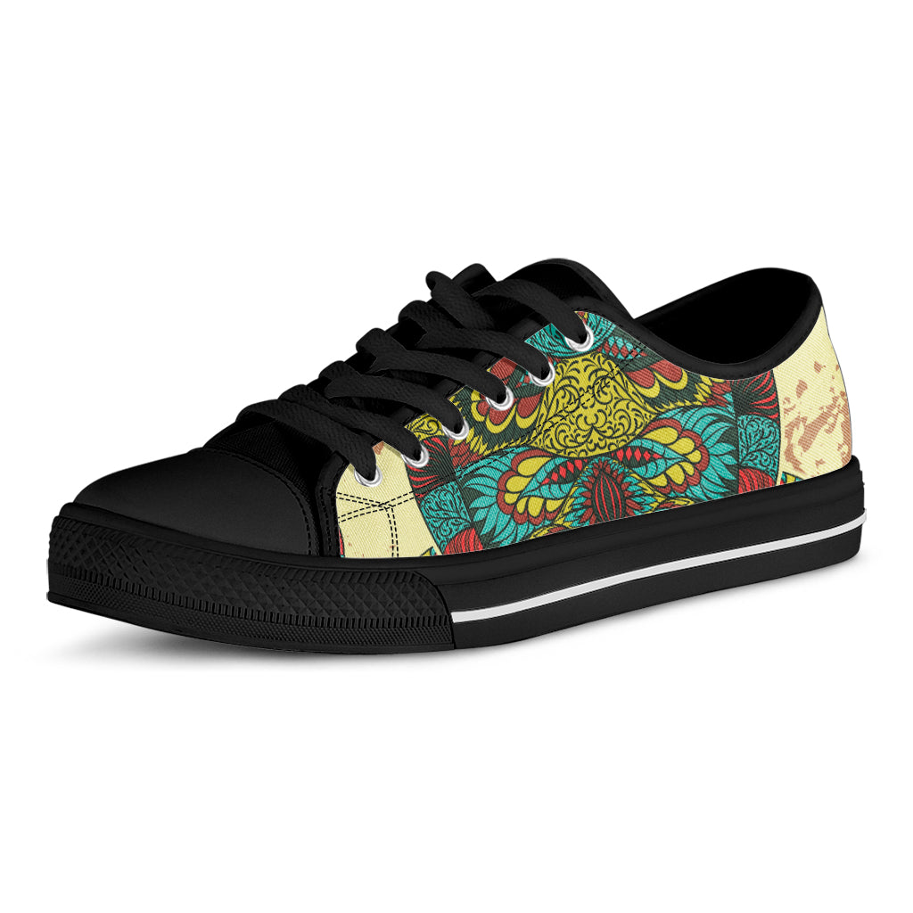 Native Bohemian Sea Turtle Print Black Low Top Shoes 