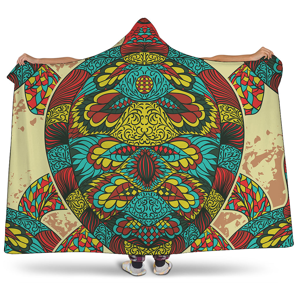 Native Bohemian Sea Turtle Print Hooded Blanket
