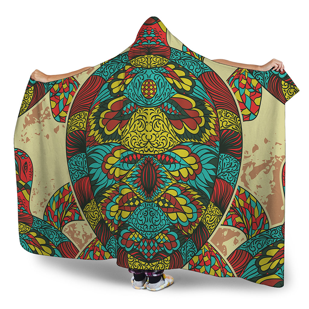 Native Bohemian Sea Turtle Print Hooded Blanket