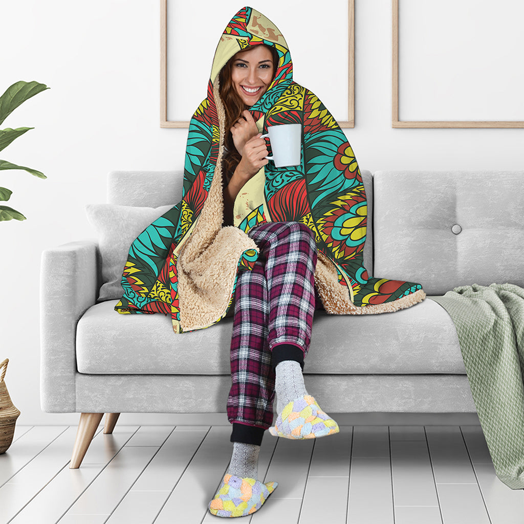 Native Bohemian Sea Turtle Print Hooded Blanket