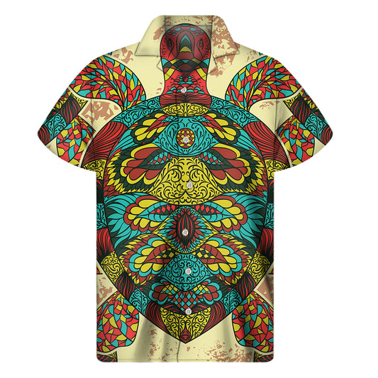 Native Bohemian Sea Turtle Print Men's Short Sleeve Shirt