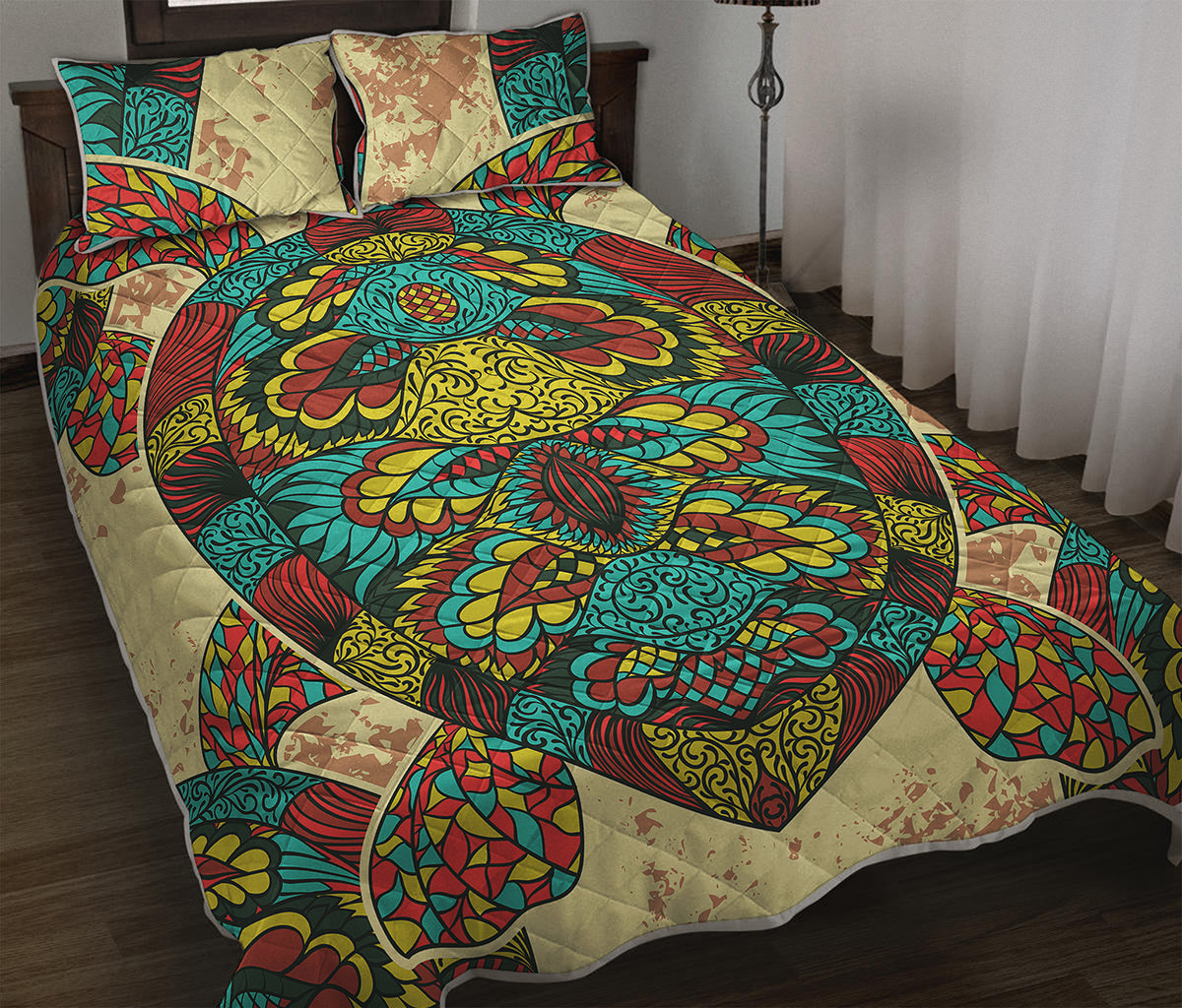 Native Bohemian Sea Turtle Print Quilt Bed Set