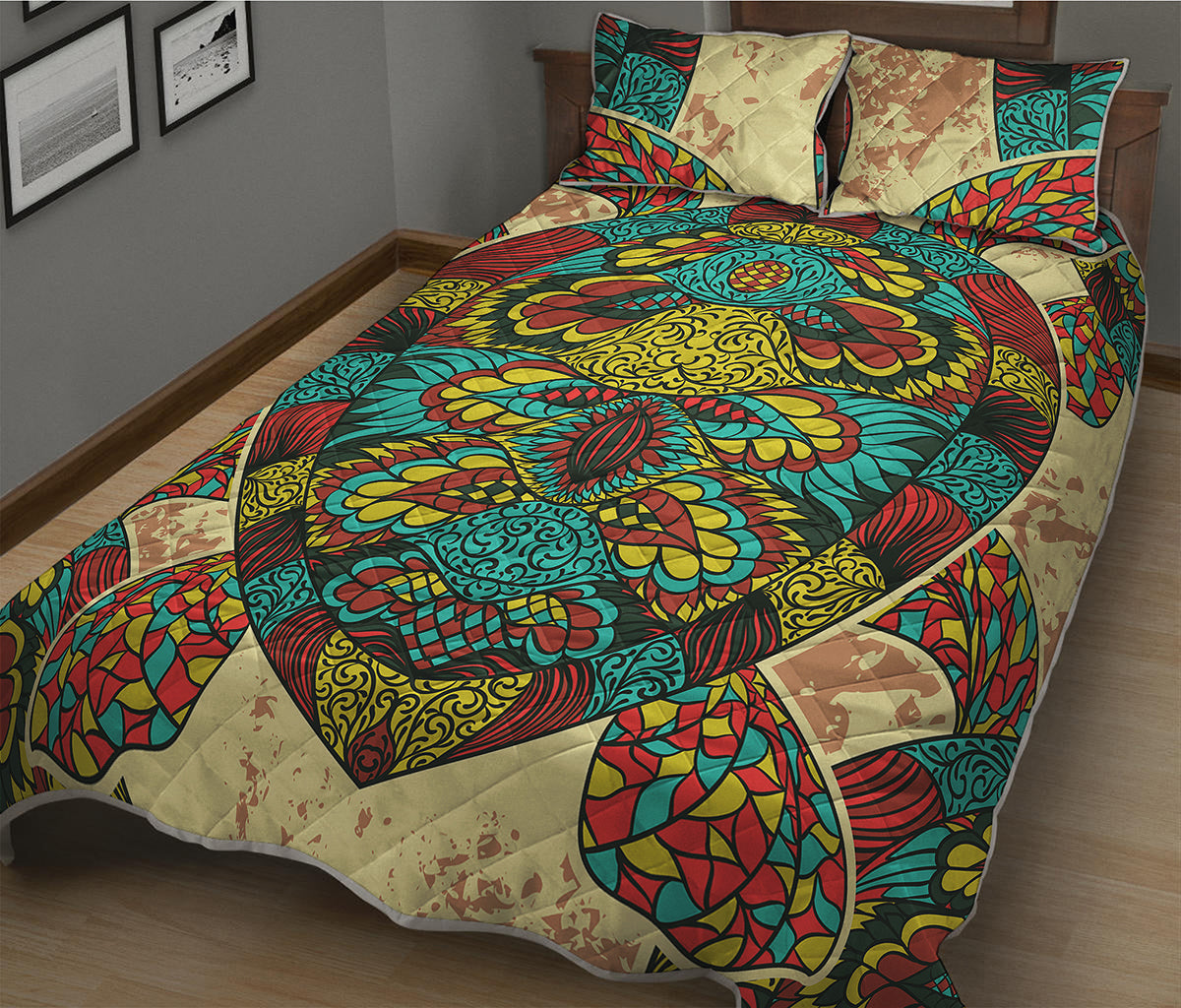 Native Bohemian Sea Turtle Print Quilt Bed Set