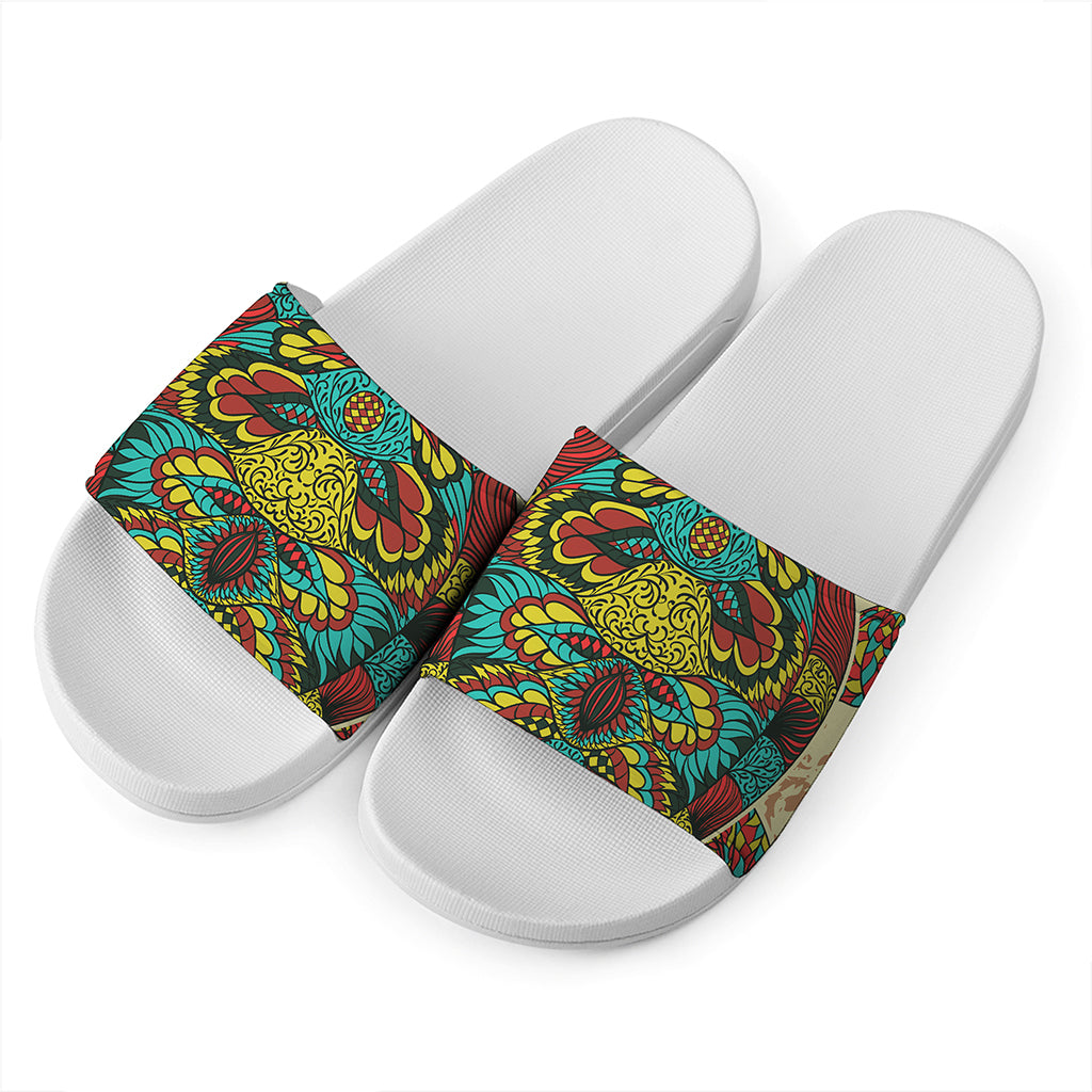 Native Bohemian Sea Turtle Print White Slide Sandals
