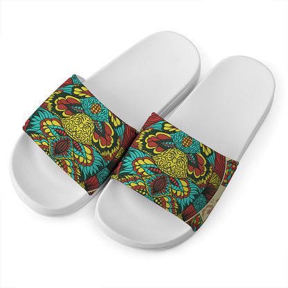 Native Bohemian Sea Turtle Print White Slide Sandals