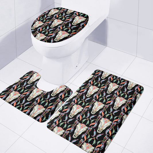 Native Buffalo Pattern Print 3 Piece Bath Mat Set