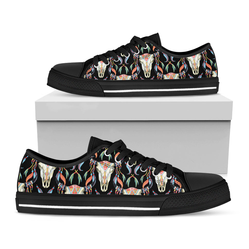 Native Buffalo Pattern Print Black Low Top Shoes