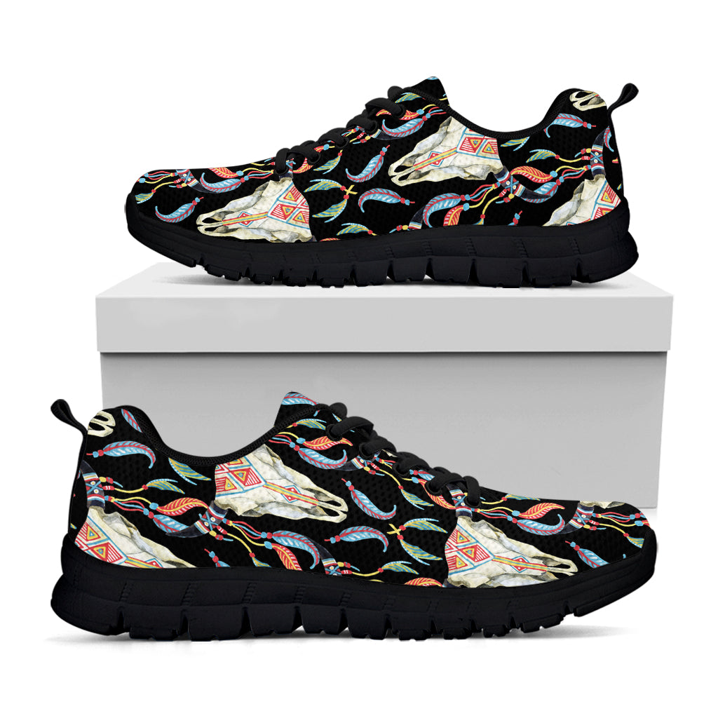 Native Buffalo Pattern Print Black Sneakers