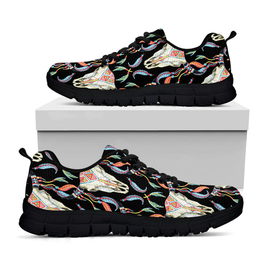 Native Buffalo Pattern Print Black Sneakers