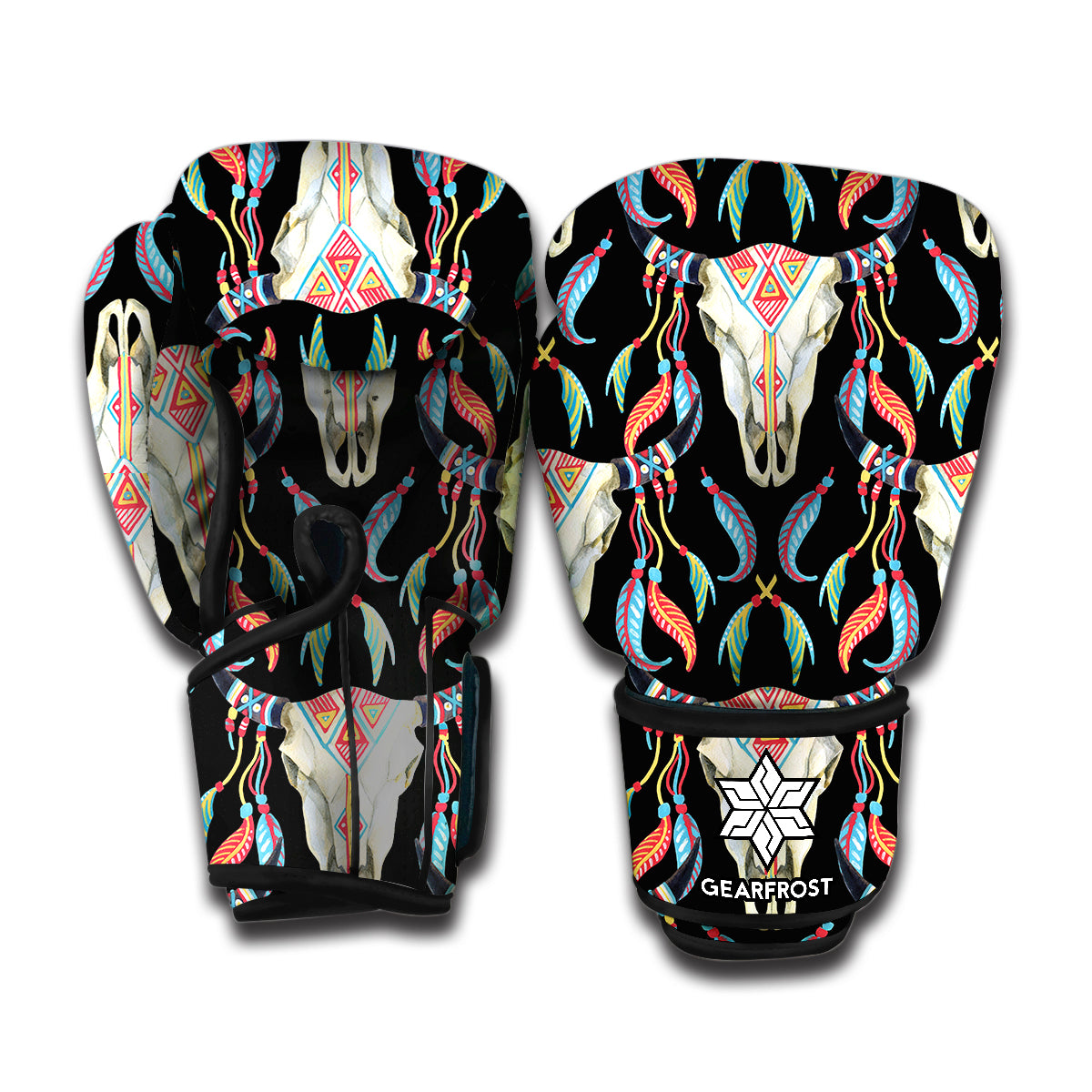 Native Buffalo Pattern Print Boxing Gloves
