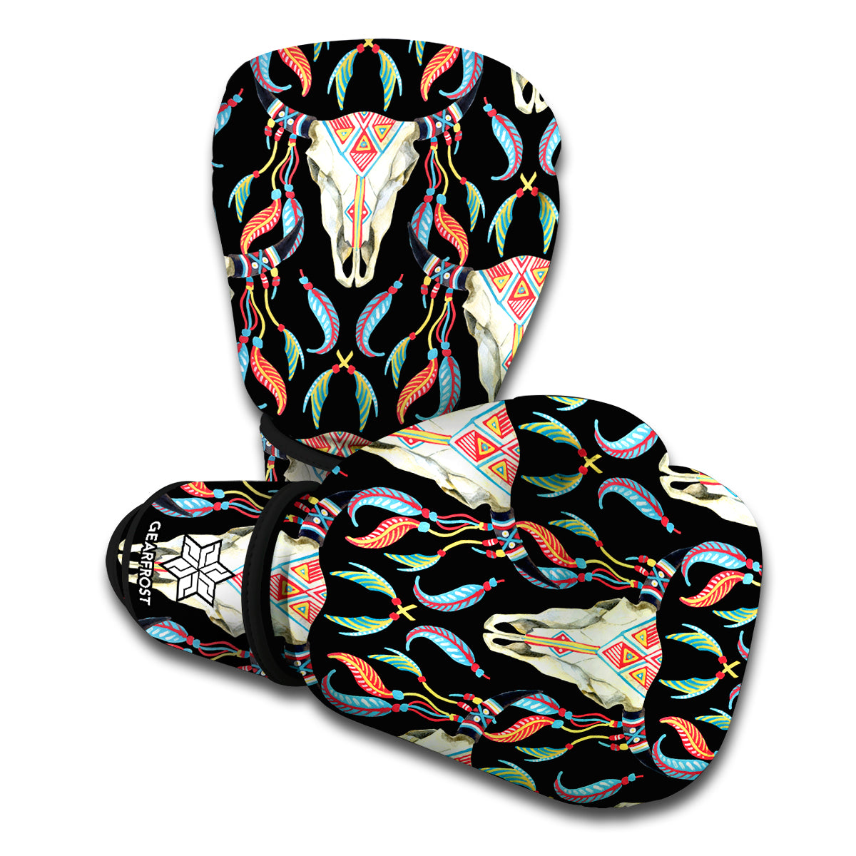 Native Buffalo Pattern Print Boxing Gloves