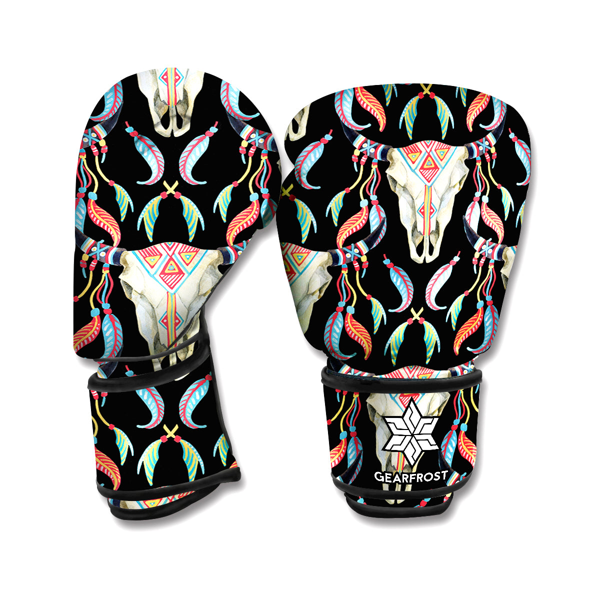 Native Buffalo Pattern Print Boxing Gloves