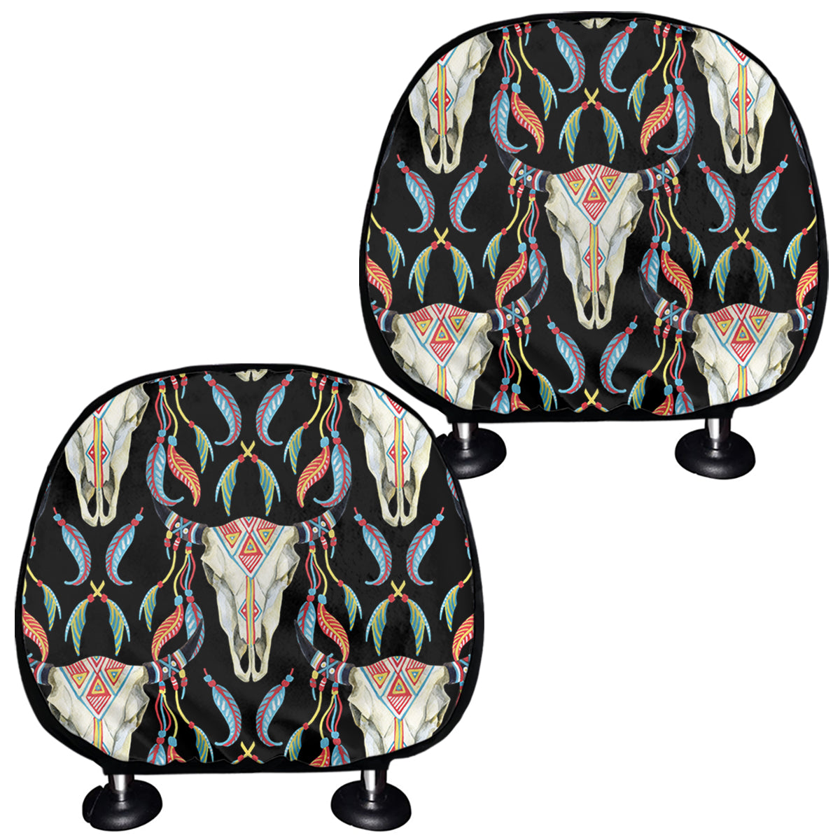Native Buffalo Pattern Print Car Headrest Covers