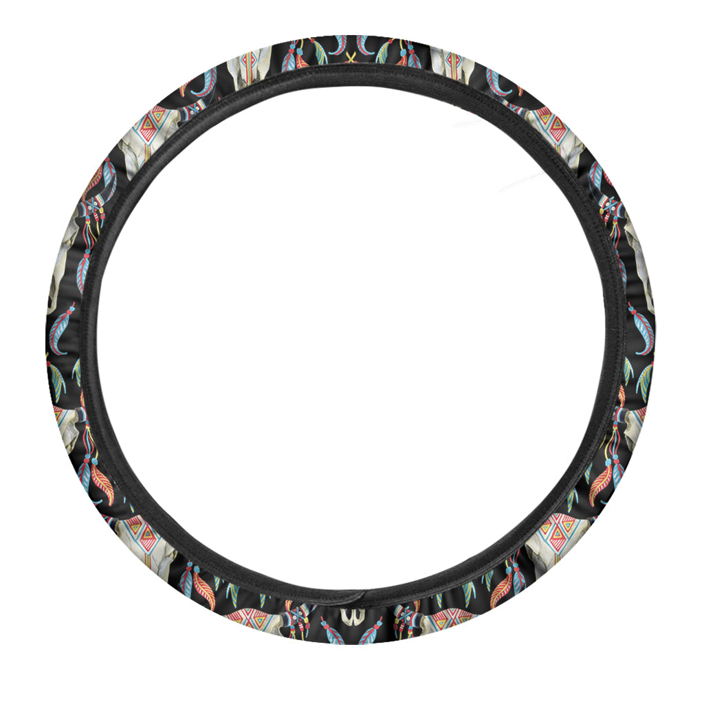 Native Buffalo Pattern Print Car Steering Wheel Cover