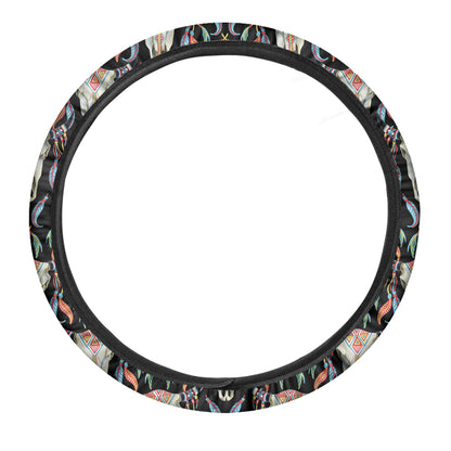 Native Buffalo Pattern Print Car Steering Wheel Cover