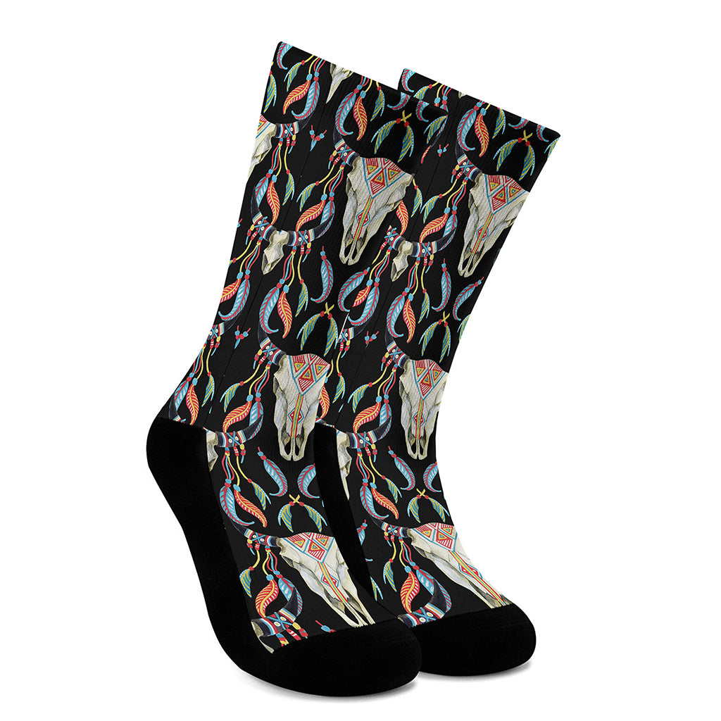 Native Buffalo Pattern Print Crew Socks