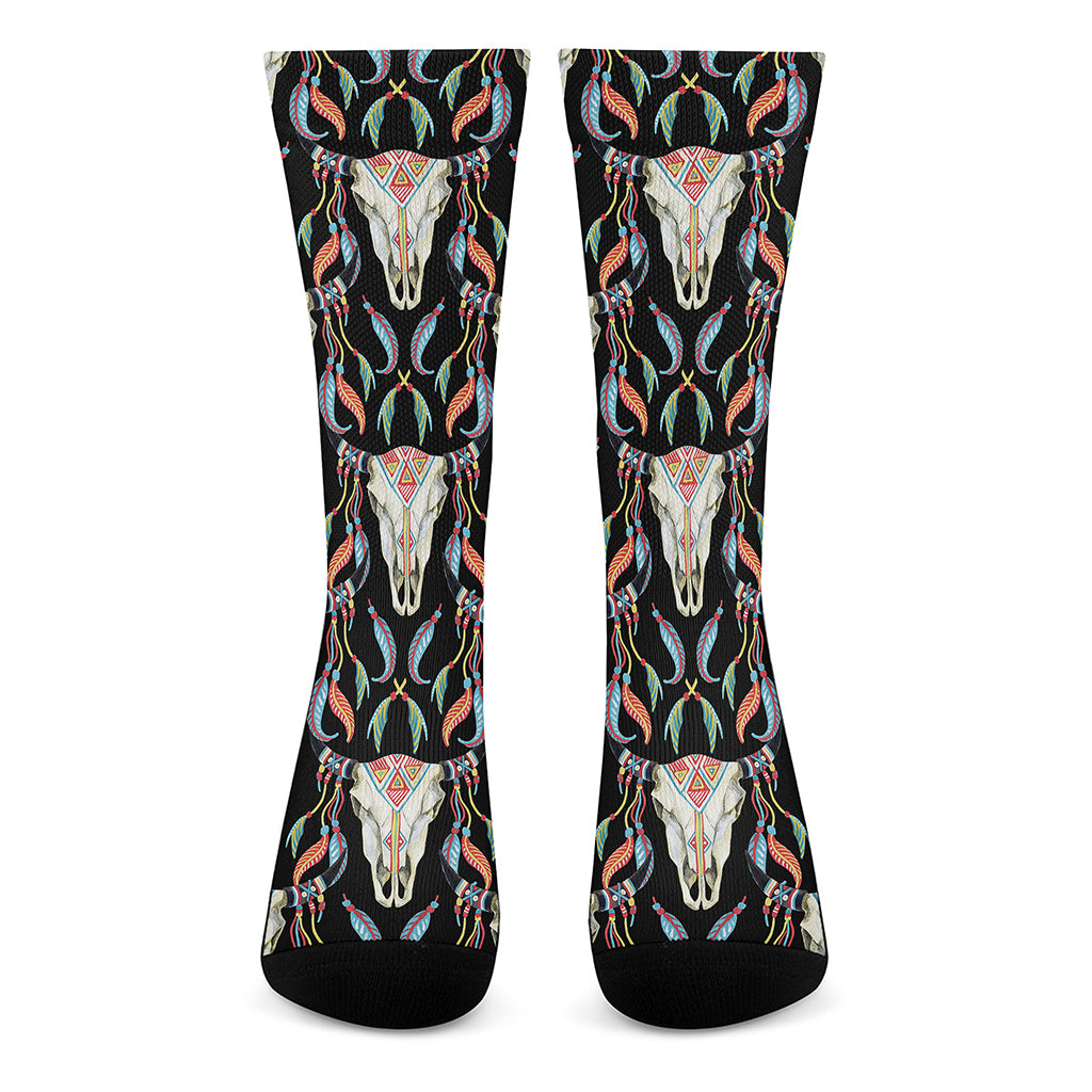 Native Buffalo Pattern Print Crew Socks