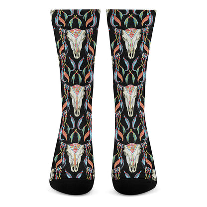 Native Buffalo Pattern Print Crew Socks