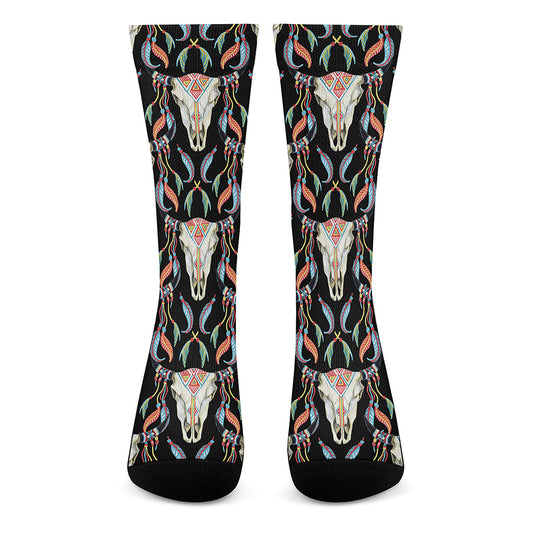 Native Buffalo Pattern Print Crew Socks