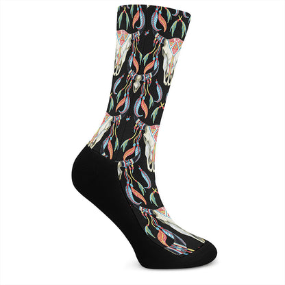 Native Buffalo Pattern Print Crew Socks