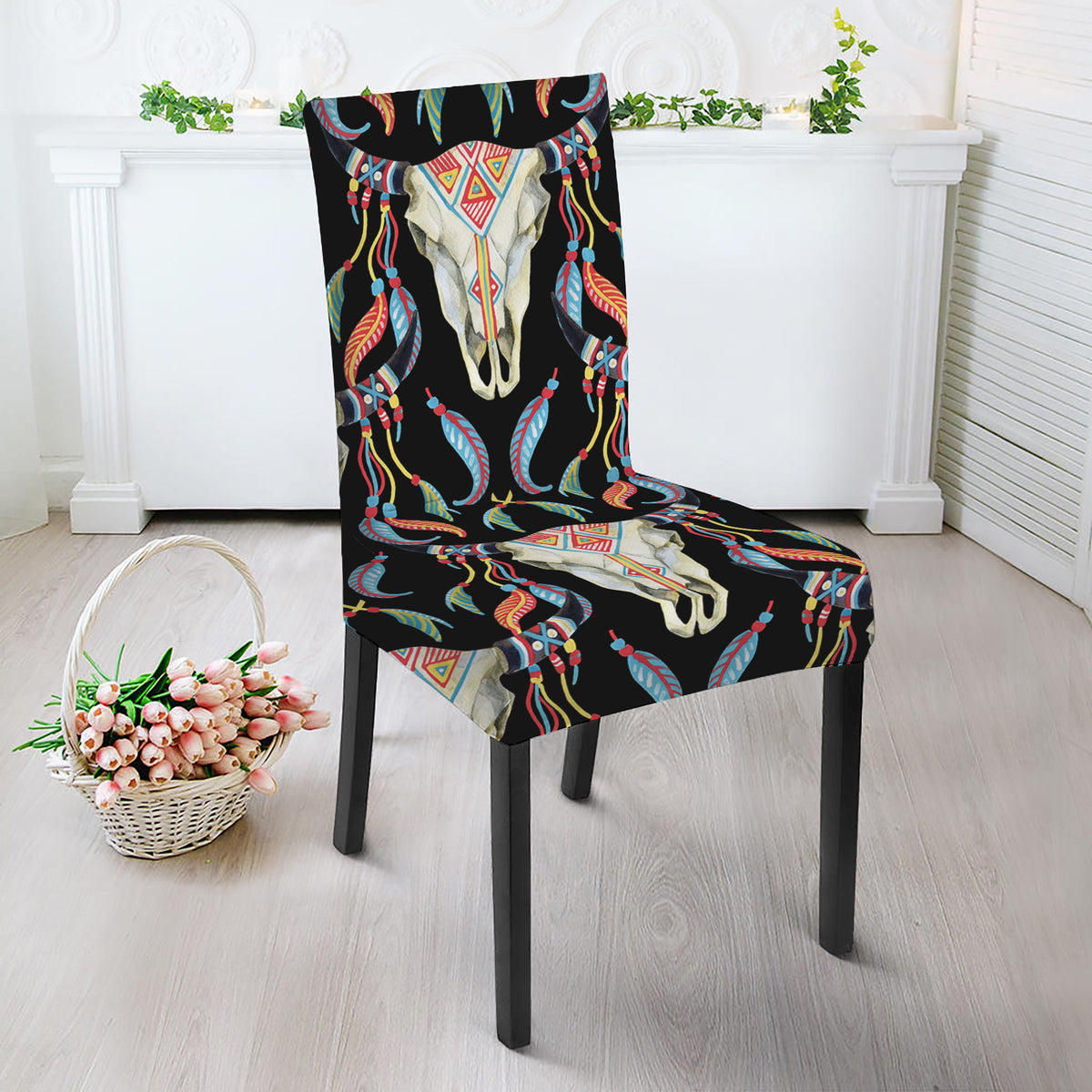 Native Buffalo Pattern Print Dining Chair Slipcover