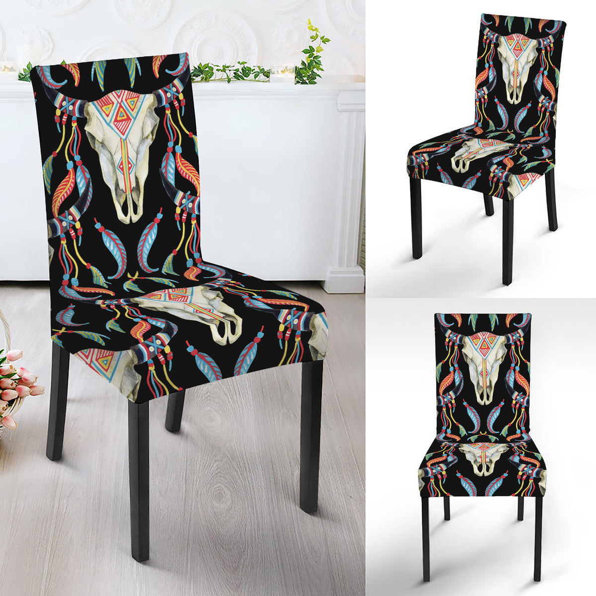 Native Buffalo Pattern Print Dining Chair Slipcover