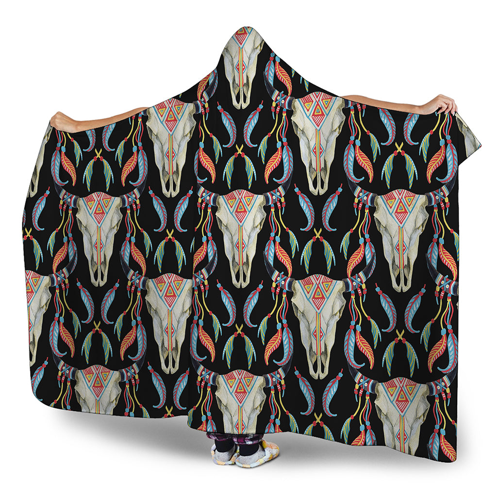 Native Buffalo Pattern Print Hooded Blanket
