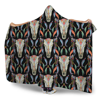 Native Buffalo Pattern Print Hooded Blanket