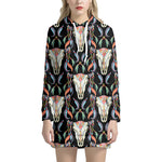 Native Buffalo Pattern Print Hoodie Dress
