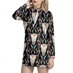 Native Buffalo Pattern Print Hoodie Dress