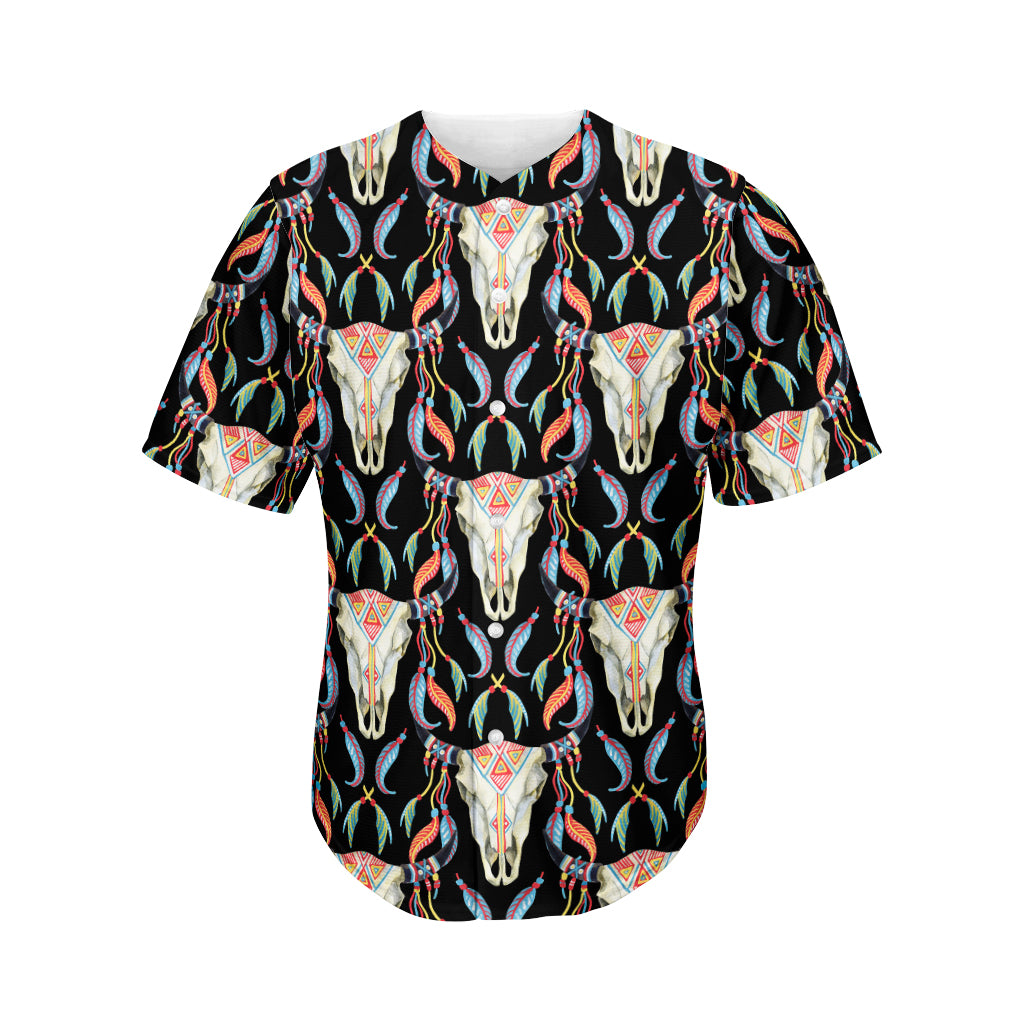 Native Buffalo Pattern Print Men's Baseball Jersey