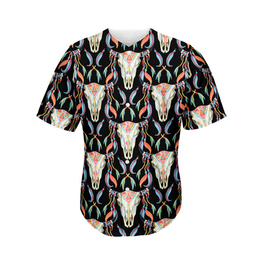 Native Buffalo Pattern Print Men's Baseball Jersey