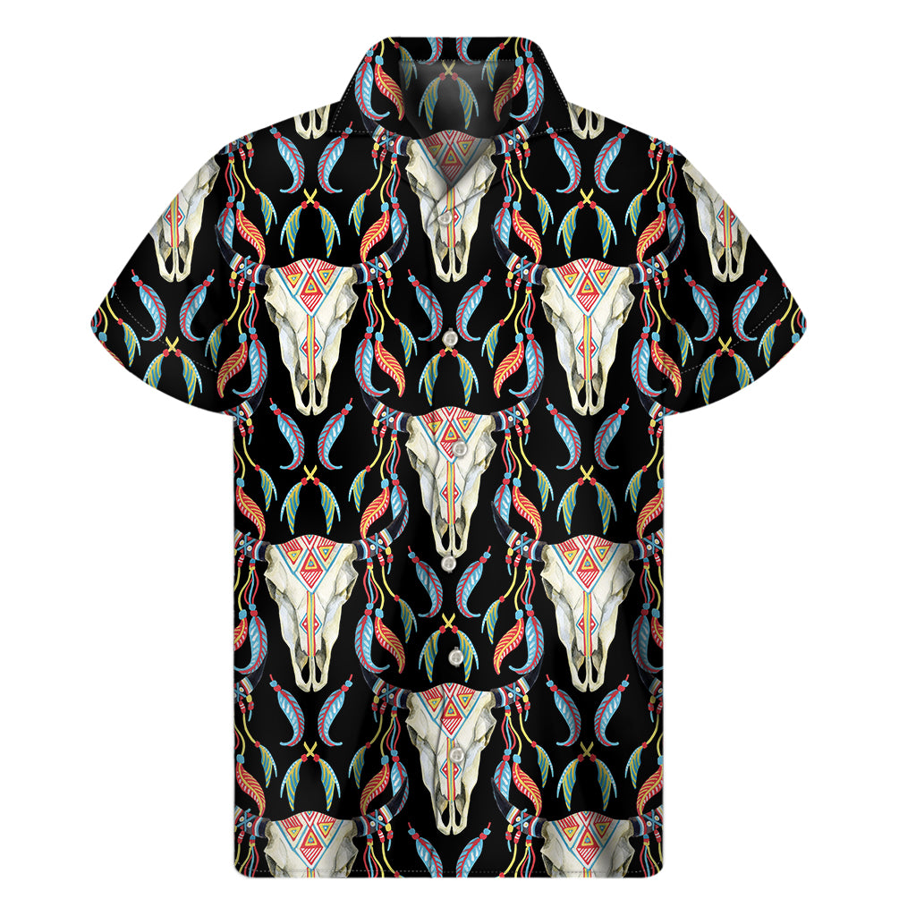 Native Buffalo Pattern Print Men's Short Sleeve Shirt