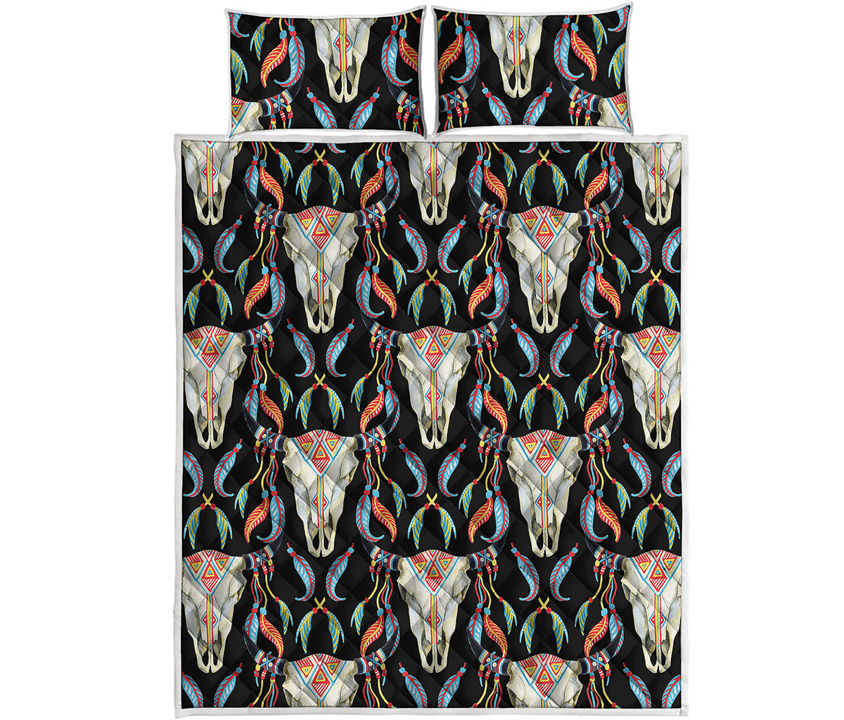 Native Buffalo Pattern Print Quilt Bed Set