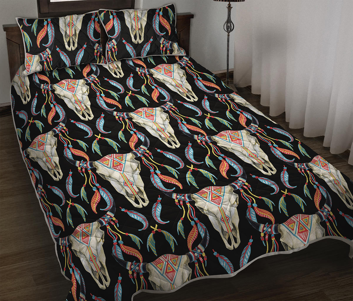 Native Buffalo Pattern Print Quilt Bed Set