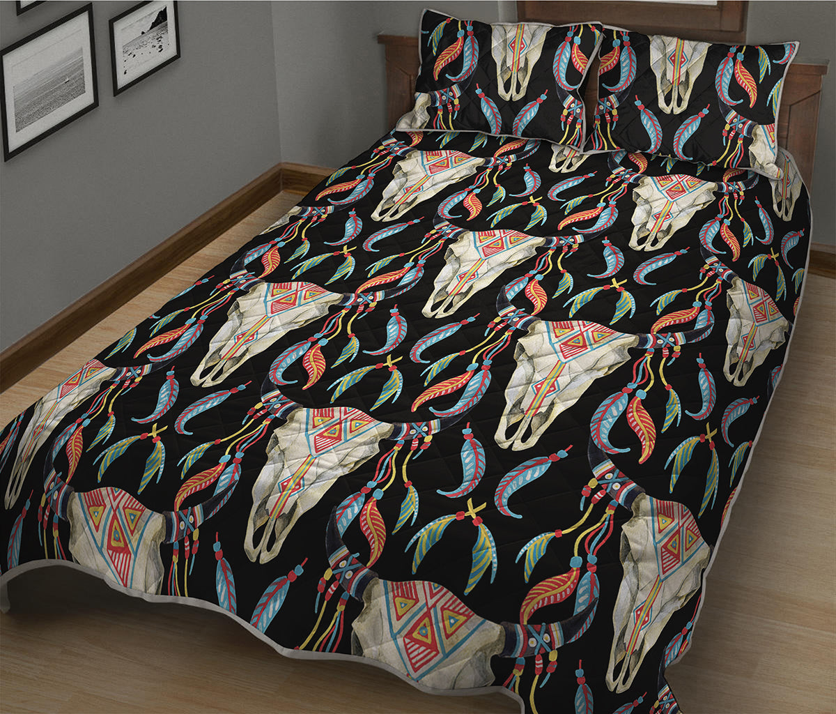Native Buffalo Pattern Print Quilt Bed Set