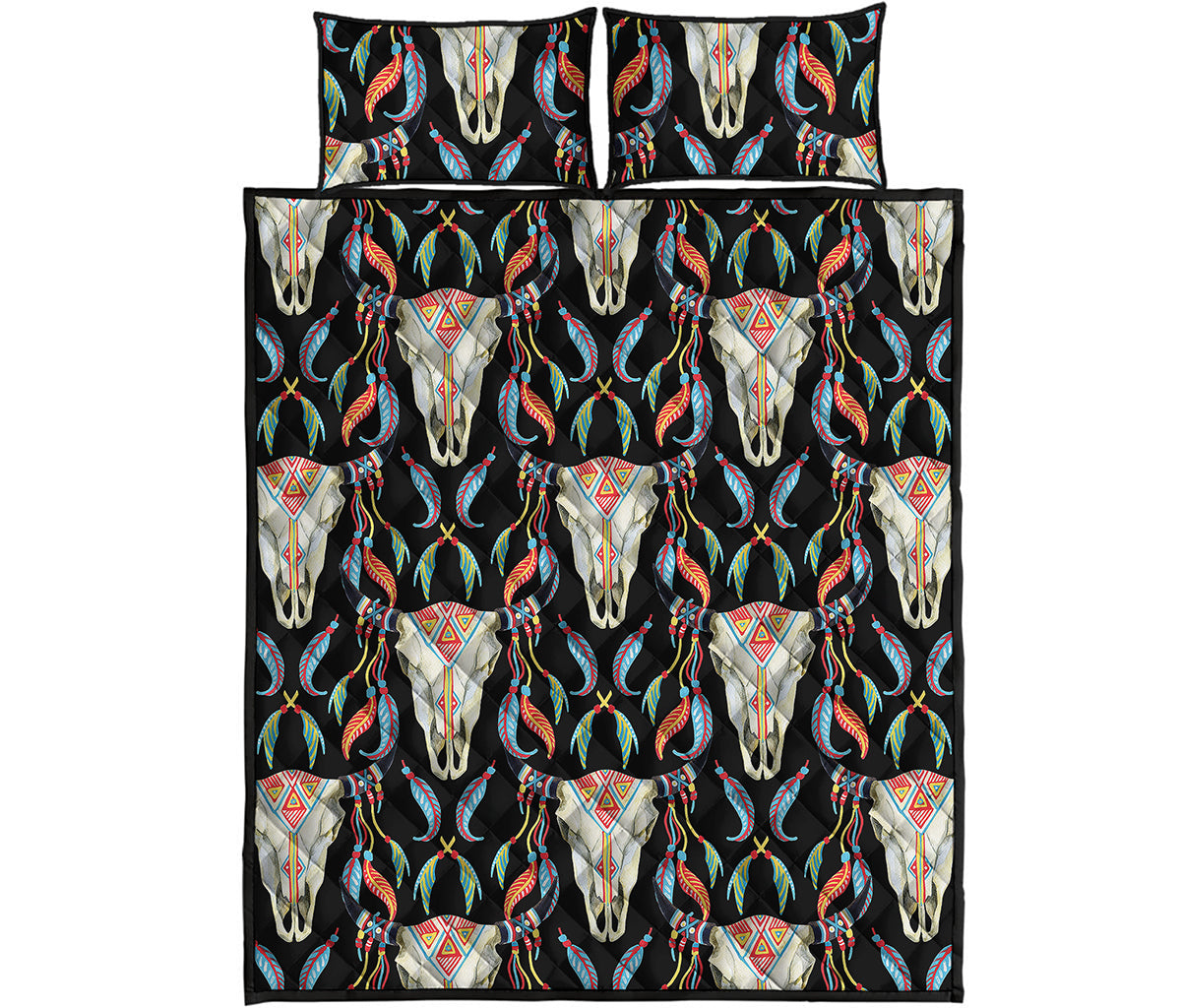 Native Buffalo Pattern Print Quilt Bed Set