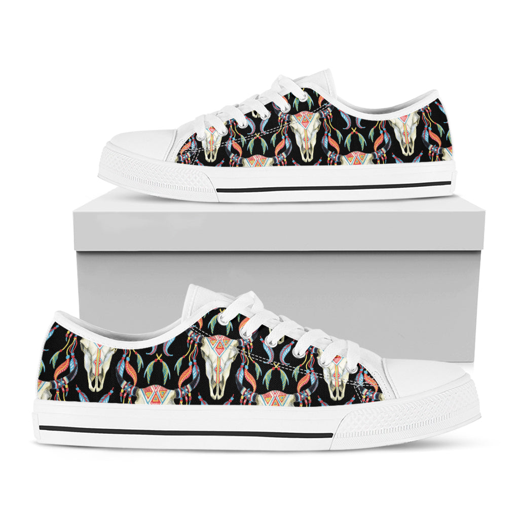 Native Buffalo Pattern Print White Low Top Shoes