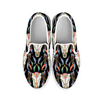 Native Buffalo Pattern Print White Slip On Shoes