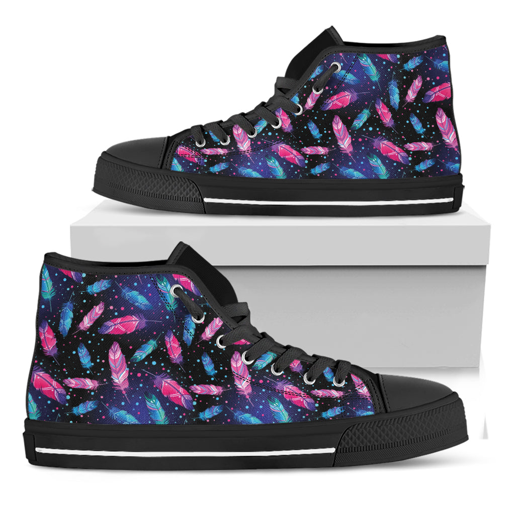 Native Feather Pattern Print Black High Top Shoes