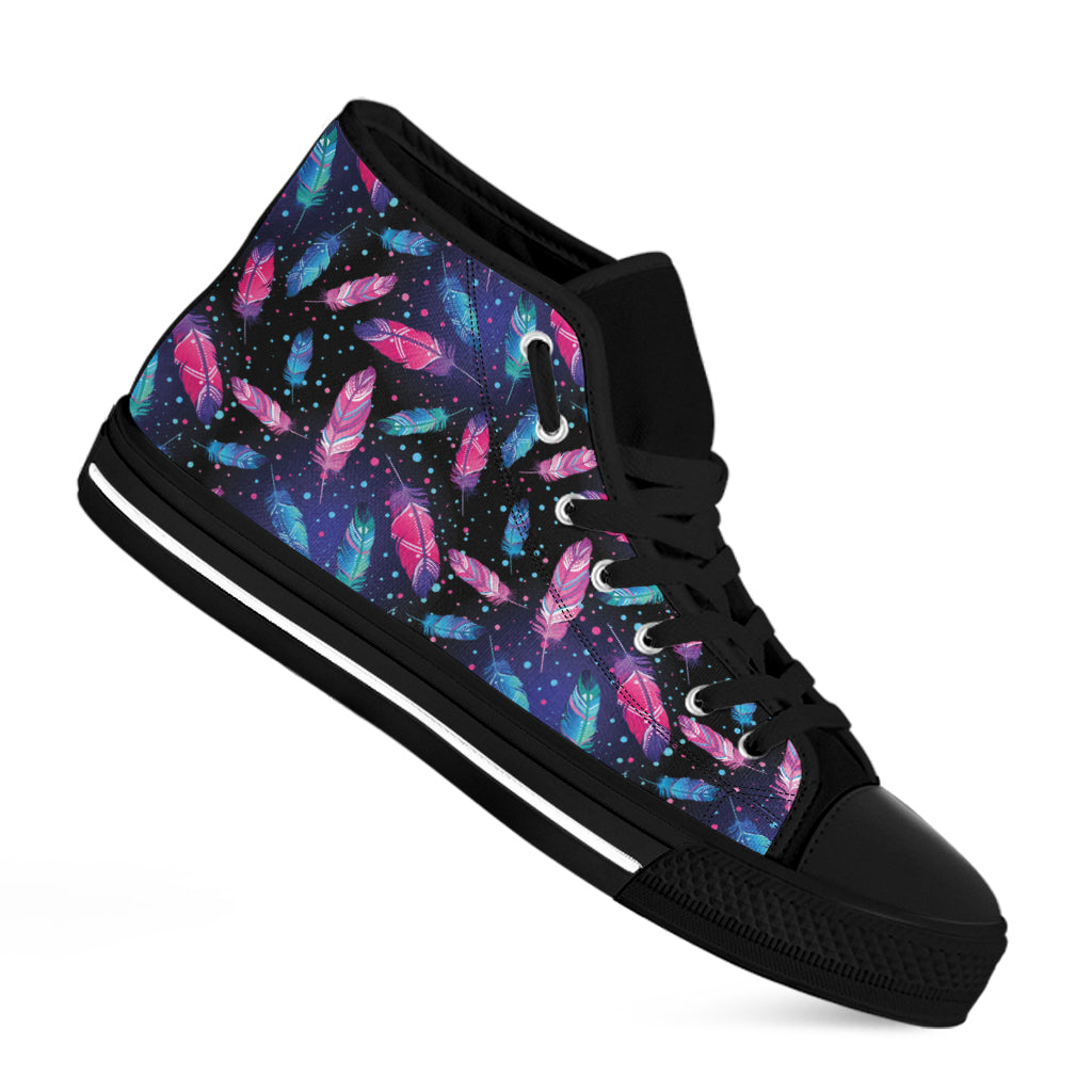 Native Feather Pattern Print Black High Top Shoes