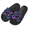 Native Feather Pattern Print Black Slide Sandals