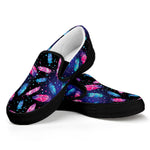 Native Feather Pattern Print Black Slip On Shoes