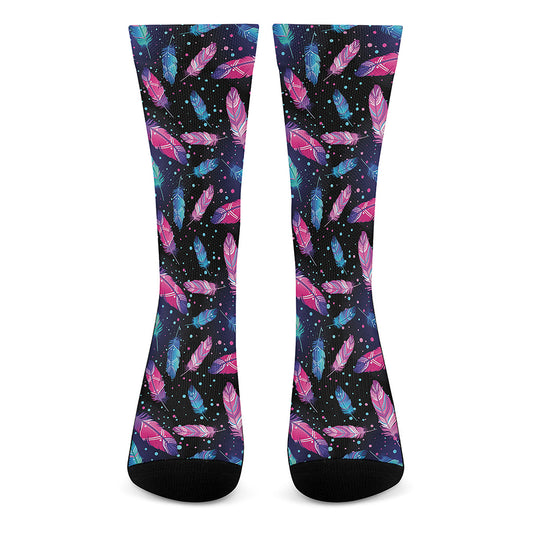Native Feather Pattern Print Crew Socks