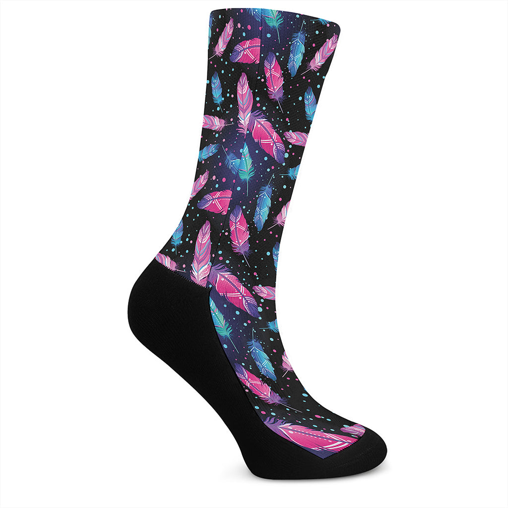 Native Feather Pattern Print Crew Socks