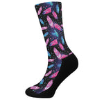 Native Feather Pattern Print Crew Socks