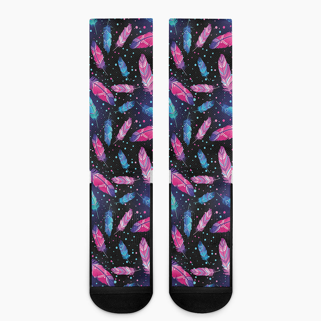 Native Feather Pattern Print Crew Socks
